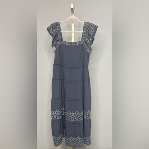Knox Rose Steel Shore (Color) Tiered Embroidered Sundress Size Small